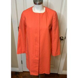 J. Crew Coral Pink 100% Cotton Long Hidden Zip Jacket Coat, Size 4